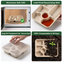 Meilleure Vente : Boîte à lunch multi-compartiments 6 sections en pulpe de canne à sucre écologique de 32 oz avec couvercle, idéale pour cantines de prison et buffets