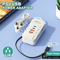 Pengisi Daya Ponsel Baru 4USB Multi Port Dual PD Charger dengan Kabel Type-C Pengisian Cepat untuk iPhone Android