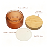 Emballage cosmétique de luxe haut de gamme avec logo personnalisé, bocaux en verre ambré à large ouverture, anti-fuite, avec couvercles en bambou certifiés CE, finition mate.
