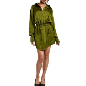 Nuevo Vestido Camisero Elegante de Satén para Mujer, Manga Larga, Cuello con Solapa, Botones, Mini Vestido - Product Image 4