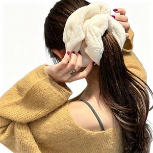 Élastique à cheveux extra-large en tissu éponge, élégant et simple, pour sécher les cheveux, bandeau en peluche pour <span class=keywords><strong>femme</strong></span>, idéal pour les coiffures chignon et le <span class=keywords><strong>visage</strong></span>, automne-hiver - Product Image 4