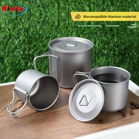 Tasse en titane écologique pour l'extérieur, bouteille d'eau de camping, mug en titane pur, équipement de boisson pour la randonnée, ustensiles de cuisine de voyage, couvercle pliable