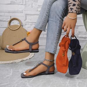 2026 Summer Cross Border Plus Size Women Roman Sandals Square Toe Clip Flat Comfortable Casual <b>Beach</b> Sandals - Product Image 4