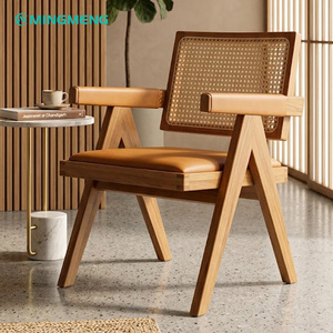 Silla de Restaurante Moderna de Madera con Cojín de Cuero, Sillón de Diseño de Mediados de Siglo para Muebles de Comedor - Product Image 1