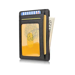 Classical Minimalist Front Pocket RFID Blocking Leather Wallets Slim Pu Leather ID Card Holder For Men Women