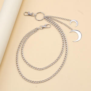Chaîne de taille tibétaine en argent avec pendentif lune, double anneau, style punk, unisexe, chaîne de corps tendance pour tenue décontractée - Product Image 4