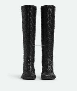 Bottes en cuir véritable de qualité supérieure pour femmes, bout rond, fermeture éclair à l'arrière, bout rond, cuir d'agneau de luxe, talon de 9 cm, cuir Atomic Intrecciat - Product Image 2