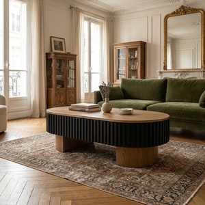 Table basse elliptique pour salon, 43,7 pouces, en placage de bois massif, moderne, avec rangement dissimulé, plateau amovible - Product Image 1