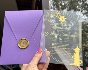 Sobre púrpura impreso con temática enredada, invitación de cumpleaños acrílica personalizable, dulce 16 invitación Quinceañera con sello de cera - Product Image 2
