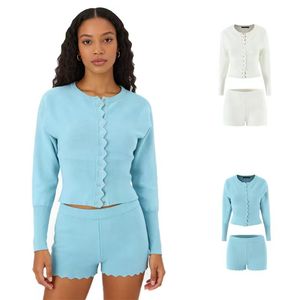 Spring New Women's French Fashion Design Bat Sleeve Wave Edge Long <b>Knitted</b> <b>Set</b> - Product Image 1