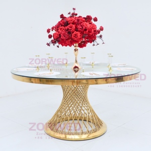 Bàn ăn tròn bằng kính thép không gỉ mạ vàng sang trọng hiện đại và ghế tiệc lưng oval cho sự kiện tiệc tùng - Product Image 5