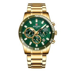 Montre à quartz REWARD 81009 Classy Golden Boys, bracelet en acier inoxydable parfait, 3 cadrans, chronographe, design de montre de course grand format - Product Image 4