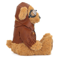 Vente en gros de jouets pilotes en peluche Harley en laine bouclée motard Air Force Ours en peluche Poupées cadeau pour enfants