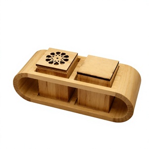 Juego de Quemadores de Incienso de Bambú Hechos a Mano con Diseño de Flores Cortadas con Láser, Soporte Aromático de Doble Compartimento, Uso en Todas las Estaciones - Product Image 1