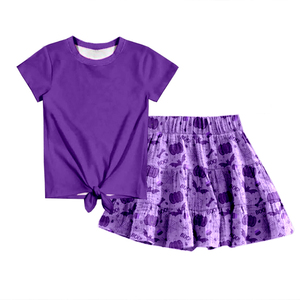 <b>Milk</b> Silk Girls Tie Front Top & Skirt Set,Custom Allover Print Kids 2 Piece Outfit - Product Image 4