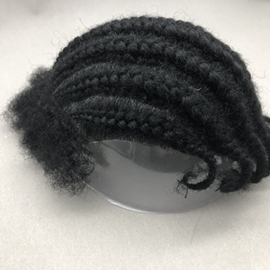 Toupee trenzado para <span class=keywords><strong>hombre</strong></span>, estilo <span class=keywords><strong>afro</strong></span> rizado, totalmente tejido a mano, de cabello humano real. - Product Image 1