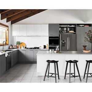 PA ขายส่งฝรั่งเศสโมเดิร์นรูปตัว L การจัดเก็บสีเทาพีวีซีปั่นตู้ครัว - Product Image 2