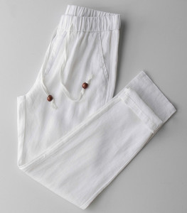 Degli uomini di estate <span class=keywords><strong>Pantaloni</strong></span> di <span class=keywords><strong>Lino</strong></span> Sottile <span class=keywords><strong>Pantaloni</strong></span> Dritti di Giovani Uomini Casual <span class=keywords><strong>Pantaloni</strong></span> OEM Servizio Più Il Formato Coulisse Traspirante stampato - Product Image 5