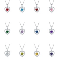 Collier en argent sterling 925 avec pendentif en zircon en forme de cœur et pierre précieuse colorée, collier cœur pierre de naissance