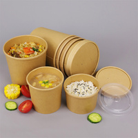 Vente en gros de bols en papier kraft brun recyclables, imprimés sur mesure, compatibles micro-ondes, compostables, pour collations, sucre, salades, déjeuners, avec couvercle portable