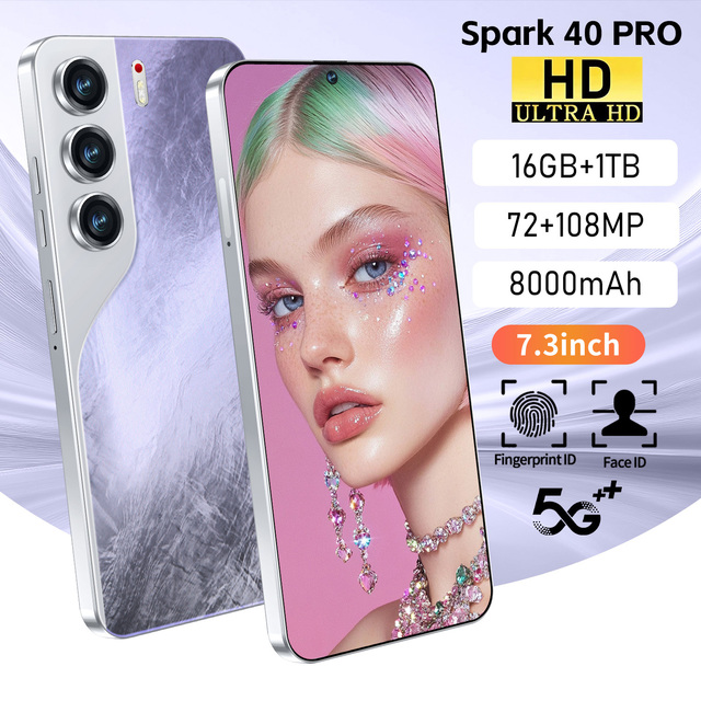 Dual Unlock Pro Spark 40 PRO 5G Smartphone Face Fingerprint Unlock 7.3 Inch 3040x1440 16GB+1TB 8000mAh 72MP+108MP Camera Android