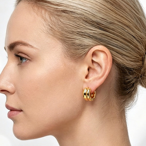 Pendientes de Aro de Aleación de Cobre con Forma Geométrica en U, Pendientes de Moda para Fiesta - Product Image 1