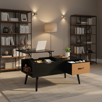 Table basse moderne sur mesure avec plateau relevable et pliable, table centrale en bois pour salon, grande étagère de rangement, tiroir, compartiment caché