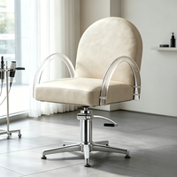 Chaise de coiffure Tan avec accoudoirs en acrylique, base chromée, élévateur hydraulique, vente en gros pour salons de coiffure
