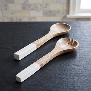 Wood <b>Salad</b> Servers Set With White Handle Eco-Friendly Dishwasher Safe <b>Salad</b> <b>Tools</b> For Kitchen - Product Image 3