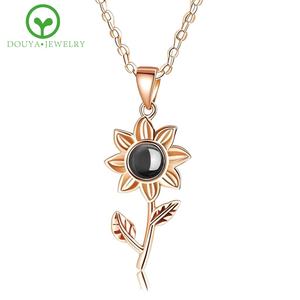 Neues Design Premium Long Zweifarbige 2 Tone Sunflowers Anhänger Foto projektion Halskette für Erinnerungen - Product Image 5