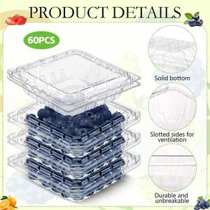Vente en gros de boîtes en plastique à clapet Récipient en plastique jetable pour fruits en PET avec trou pour tomates, cerises, bleuets - Product Image 3