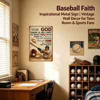 Plaque murale vintage en métal inspirante sur le thème du baseball avec Dieu, décoration murale rétro sportive et motivante