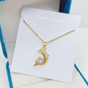 Collier élégant en zircon motif dauphin, chaîne bleue, petit collier mignon, style Ins, collier vintage en acier titane pour femme - Product Image 1