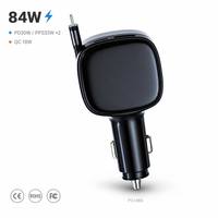 Chargeur de voiture USB-C universel rapide et sûr, 84W, super rétractable, personnalisé OEM, de qualité supérieure, pour vente en gros