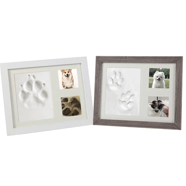 犬または猫のためのペットの足跡インプリントキット粘土記念記念品木製写真額縁