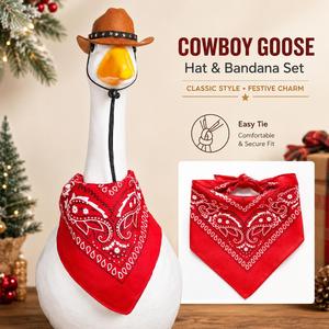 Ensemble de décoration de canard blanc style cowboy : chapeau western, bandana, ornement pour porche et jardin - Product Image 2