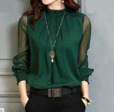 Chiffon Blouse Nieuwe Vrouwen Tops Lange Mouw Stand Hals Shirts Elegant Lady Casual Blouses