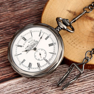 Retro Vintage locomotive a vapore treno quadrante a mano da uomo orologi meccanici da tasca con catena - Product Image 4