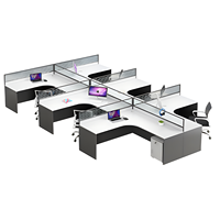 Poste de travail incurvé pour 3 personnes Poste de travail Mobilier exécutif moderne Bureaux pour chambre Table de séparation Design avec tiroirs