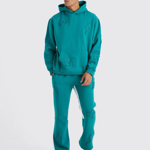 Conjunto de Sudadera con Capucha Azul Marino para Hombre, Corte Holgado, Forro Polar, Estampado de Letras, Chándal Informal con Bolsillo, Ropa de Otoño - Product Image 1