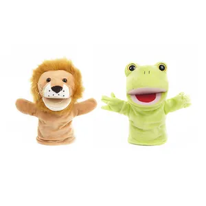 Billige Großhandel Kinder Spielzeug realistische Tier Löwe & Frosch Plüsch Zeug Handpuppe