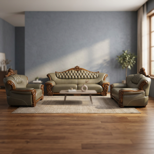 Sofá de Cuero Genuino de Alta Gama, Estilo Europeo Moderno Chino, Color Negro y Dorado, con Almacenamiento, para Sala de Estar u Hotel - Product Image 1