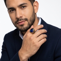 Bague Chevalière Vintage en Acier Inoxydable avec Pierre Bleue et Motif Gravé, Bijoux de Mode pour Hommes, Vente en Gros