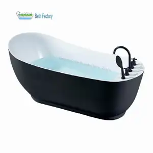 CE European Home Custom Made Bathroom Soaker Shower Bath Tubs Small Oval Single Slipper Black Acrylic Freestanding Bathtub