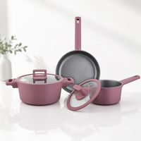 Ensemble de 5 ustensiles de cuisine BOREINE Daikin avec revêtement antiadhésif en granit et couvercles en silicone pour tous types de cuisinières