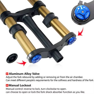 Fourche à double couronne de vélo de montagne de haute qualité 15 * 110 mm à <span class=keywords><strong>suspension</strong></span> pneumatique orange 26 \"27,5\" 29 \"avec amortissement - Product Image 4