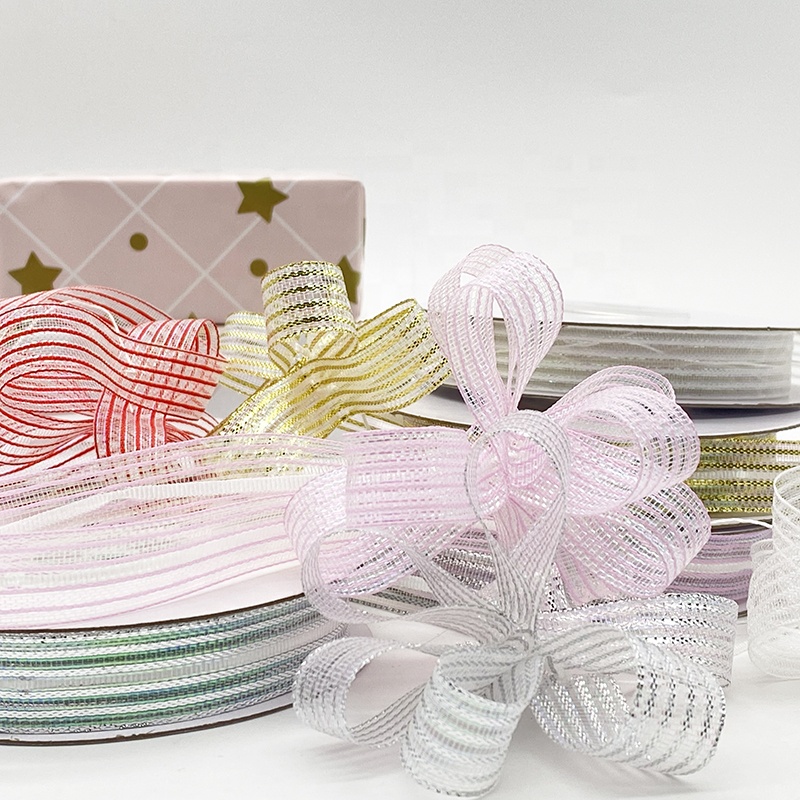 Gordon Ribbons 1.5 cm String Organza Pull Ribbons Bows Flowers Sheer Organza Ribbon Sprinkled With Gold Glitter for Decoration