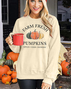 Jersey holgado en blanco con logotipo familiar personalizado de fábrica, sudadera túnica holgada de <span class=keywords><strong>manga</strong></span> larga con cuello redondo y estampado térmico, jersey de mujer OEM - Product Image 2