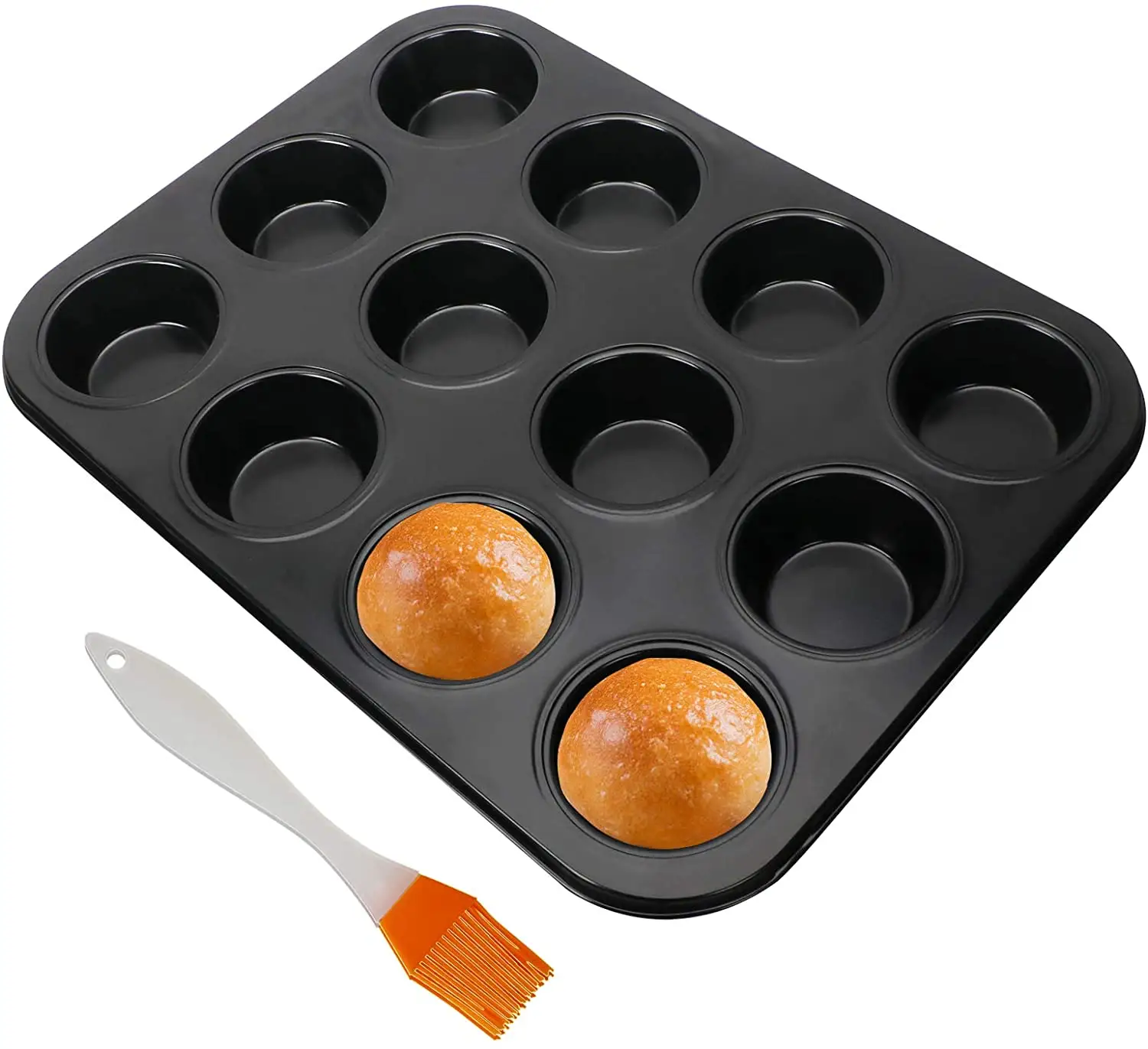 12 Cup Muffin Pan Cupcake Baking Pans with Brush,Non-Stick Muffin Tray,Carbon Steel Cupcake Tray Baking Mold Pan for Oven Baking