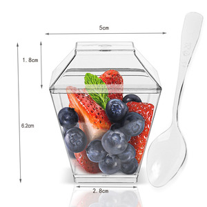 60ml vuông dùng một lần cho Kem sữa chua Jelly bánh container cốc nhựa mini rõ ràng PS Mousse món tráng miệng ly với nắp muỗng - Product Image 1
